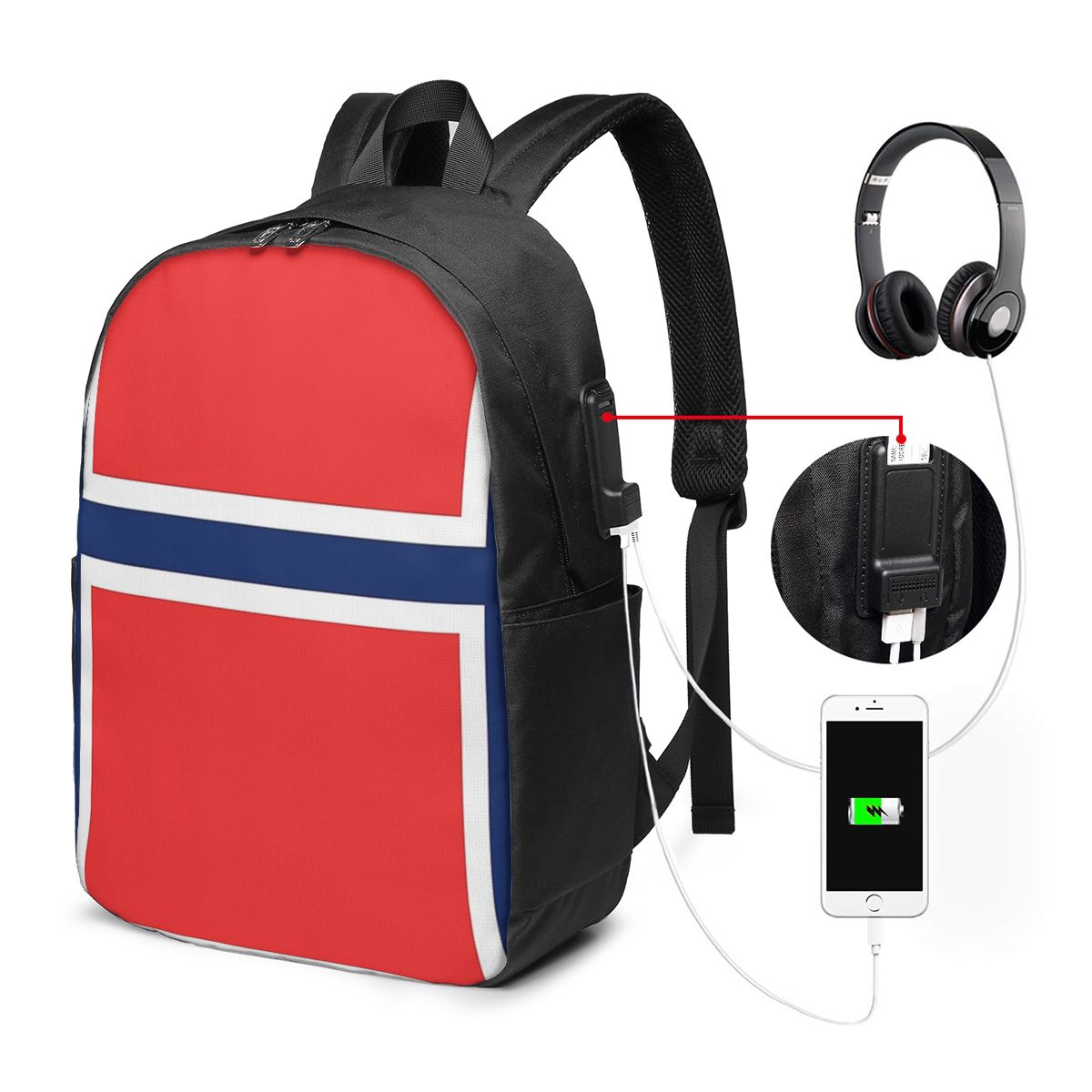 Woman In Bag - Norway Flag Backpack Travel Notebook Bag