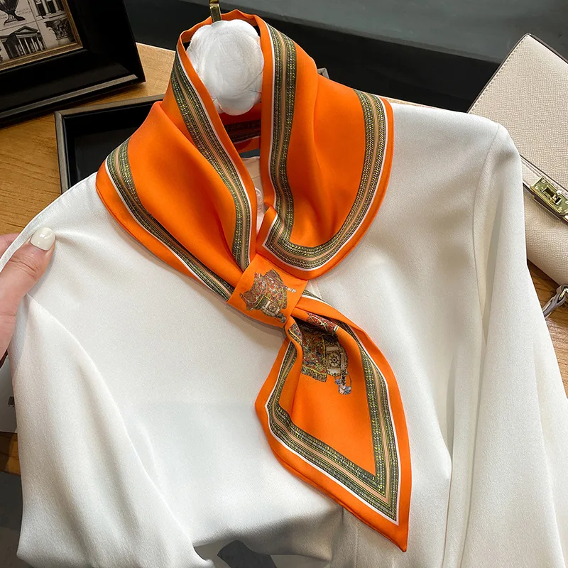 Women Bags For Office - Retro Print Skinny Silk Scarfs Women