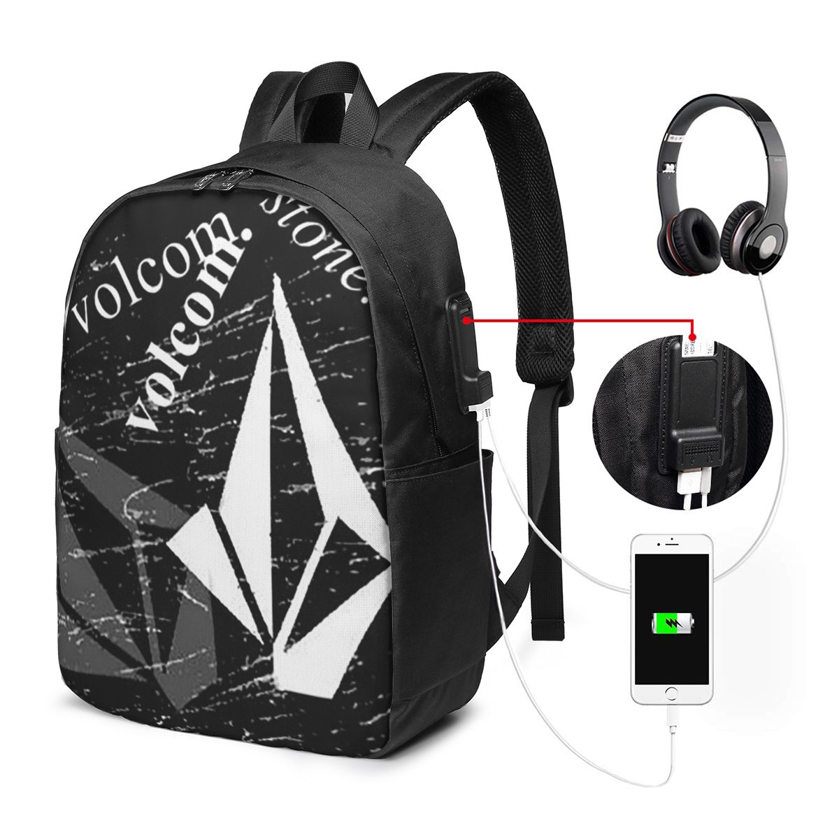 V-Volcom Logo Backpack Travel  - đánh giá và giá Women Bags For College